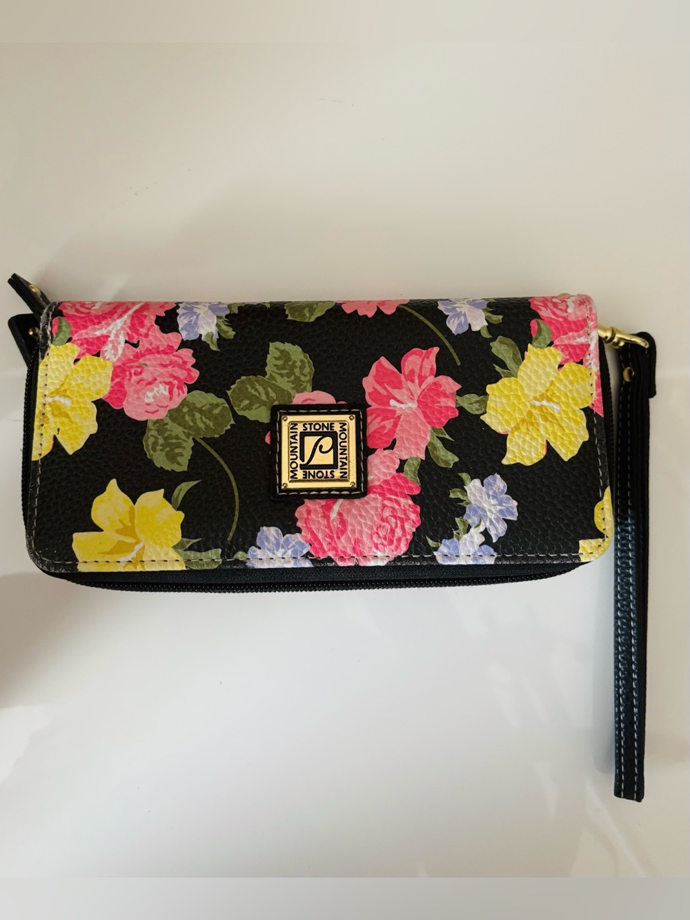 Stone Mountain Black Floral Wristlet Wallet - Pink, Yellow, Purple